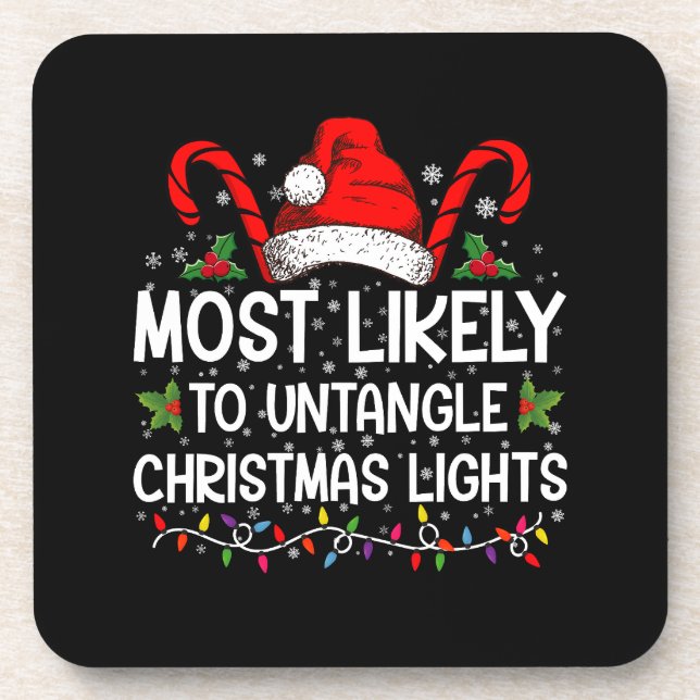 Most Likely To Untangle Christmas Lights Matching Coaster (Front)