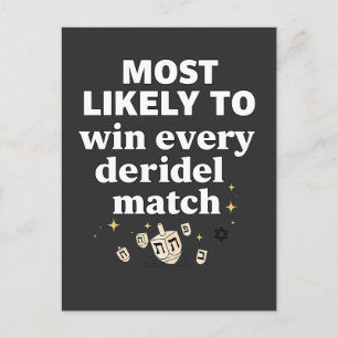 Most Likely to Win Every Dreidel Match Hanukkah Invitation Postcard