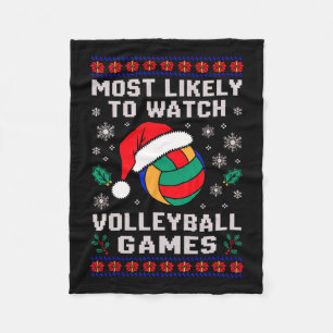 Most Likely Watch Volleyball Santa Christmas Match Fleece Blanket