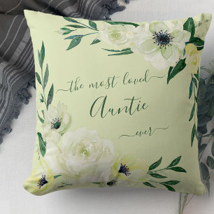 Most Loved Auntie Ever Watercolor Wild Roses Throw Pillow