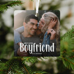 Most Loved BOYFRIEND' Cute Photo Gift  Metal Ornament<br><div class="desc">Let your boyfriend know how much he is loved with this; Cute Modern Custom Photo Boyfriend Christmas Ornament. Design features fun white typography that reads 'Most Loved BOYFRIEND'. Simply upload your favourite picture and personalize the name of who its from. Text colour can be changed by using the 'customize further'...</div>