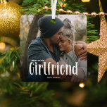 Most Loved GIRLFRIEND' Cute Photo Gift  Metal Ornament<br><div class="desc">Let your girlfriend know how much she is loved with this; Cute Modern Custom Photo Girlfriend Christmas Ornament. Design features fun white typography that reads 'Most Loved GIRLFRIEND'. Simply upload your favourite picture and personalize the name of who its from. Text colour can be changed by using the 'customize further'...</div>