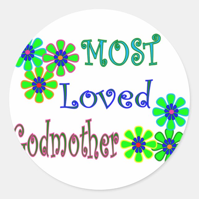 "Most Loved Godmother" Gifts Classic Round Sticker (Front)