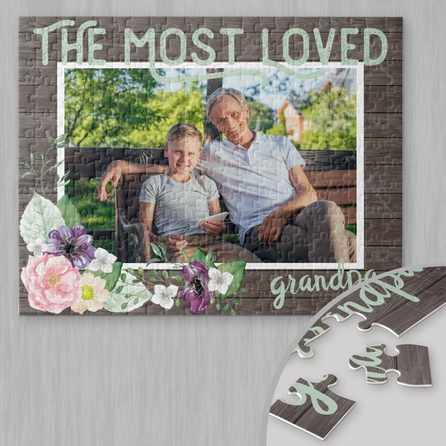 Most Loved Grandpa - Rustic Wood Frame Jigsaw Puzzle (Creator Uploaded)