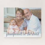 Most Loved Grandparents Personalized Photo Jigsaw Puzzle<br><div class="desc">Create your own photo puzzle with one of your favourite photos. The modern oversized typography is fully editable and currently reads "The Most Loved grandparents in the world". The photo template is ready for you to add your picture,  which is displayed in landscape format.</div>