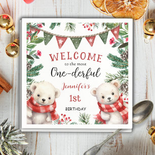 Most ONEderful   Bears Christmas 1st Birthday Napkin