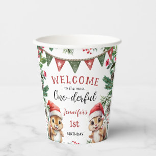 Most ONEderful Squirrel Christmas 1st Birthday Paper Cups