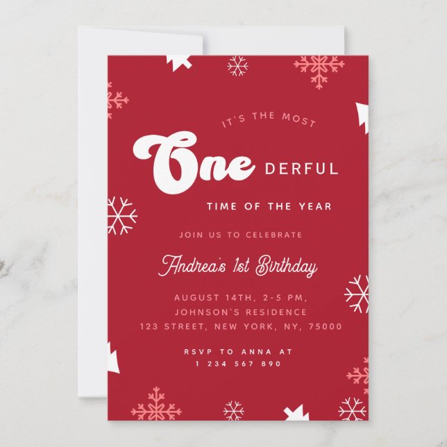 Most Onederful Time Christmas 1st Birthday Party Invitation (Front)