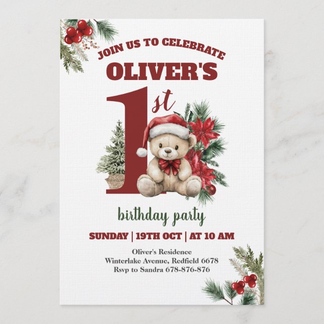 Most Onederful Time Christmas 1st Birthday Party  Invitation (Front)