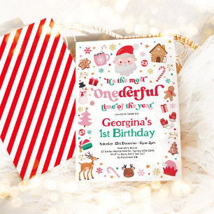 Most ONEderful Time Christmas Santa 1st Birthday Invitation