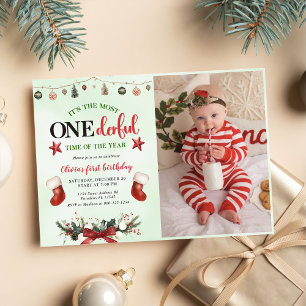 Most ONEderful Time Stocking Christmas Birthday Invitation