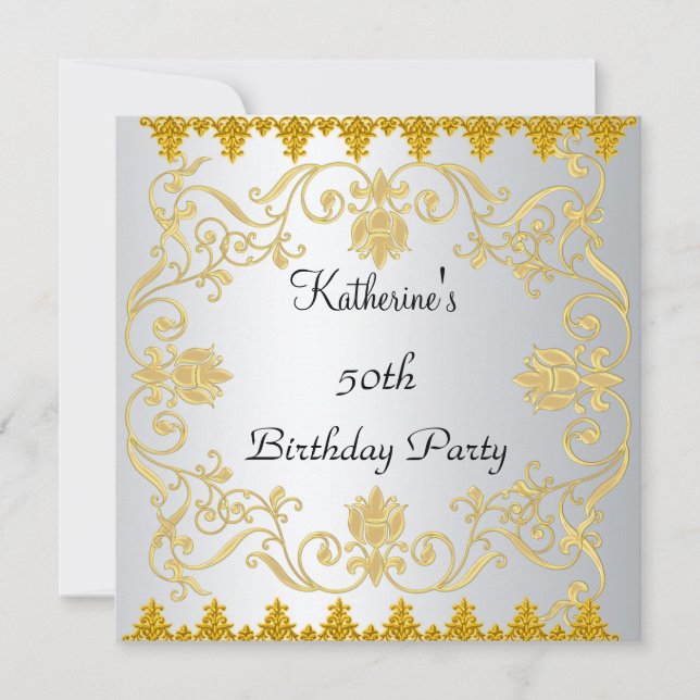 Most Popular Elegant White Gold  Invitation (Front)