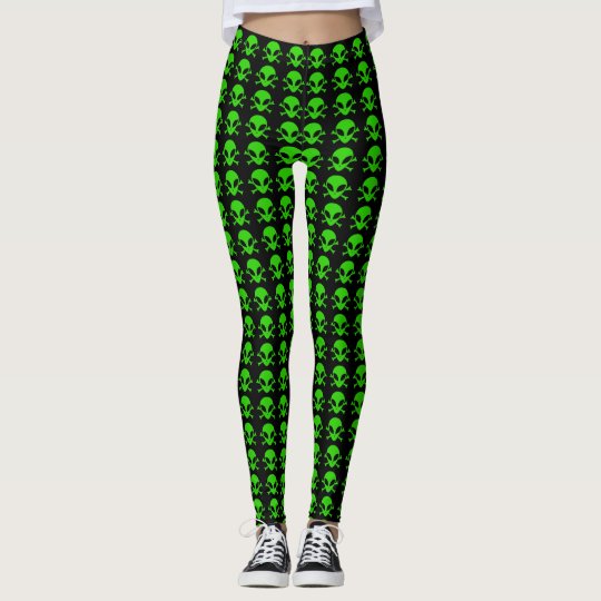 Most Popular Green Alien Crossbones Symbol Pattern Leggings