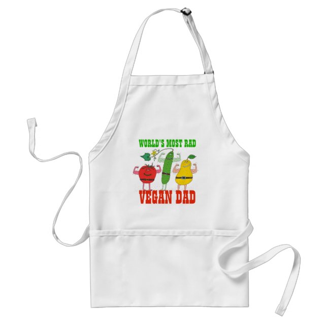 Most RAD VEGAN DAD Funny Vegetables Flexing Apron (Front)