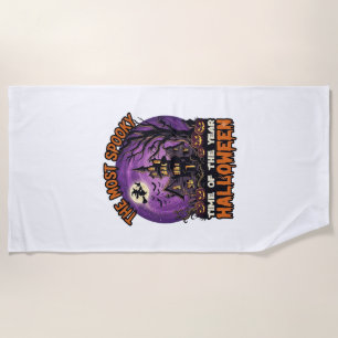 Most Spooky Halloween Haunted House Witch Pumpkins Beach Towel