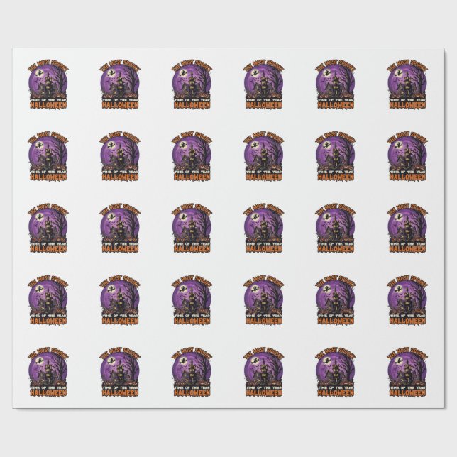 Most Spooky Halloween Haunted House Witch Pumpkins Wrapping Paper (Flat)