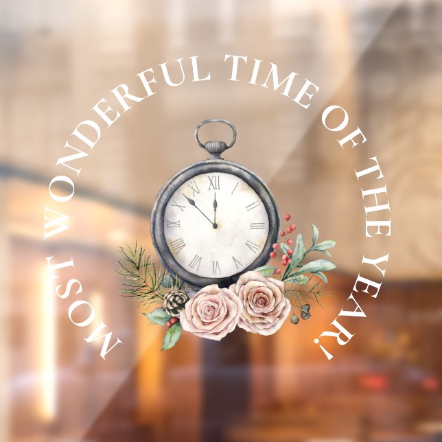 Most Wonderful Time, Beautiful Stopwatch Christmas Window Cling (Sheet 2)