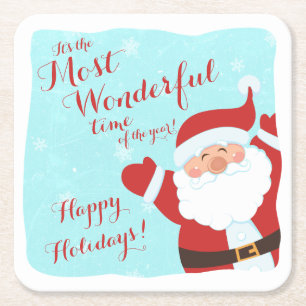 Most Wonderful Time Cartoon Santa Christmas Square Paper Coaster