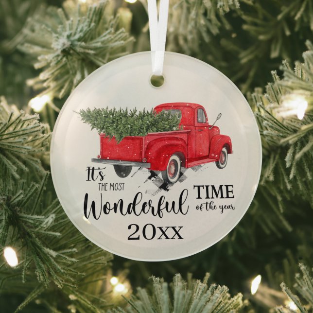 Most wonderful time Christmas add year Glass Ornament (Insitu)