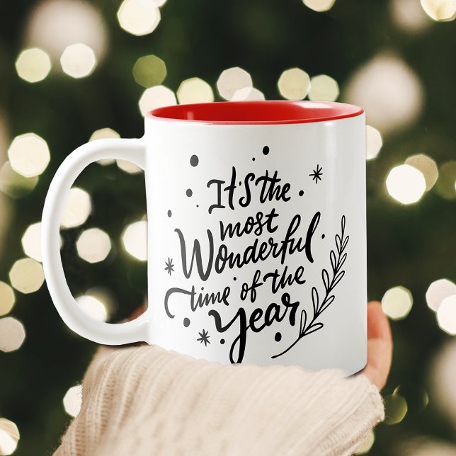Most Wonderful Time Christmas Black Script Holiday Two-Tone Coffee Mug (Most Wonderful Time Christmas Black Script Holiday Two-Tone Coffee Mug)