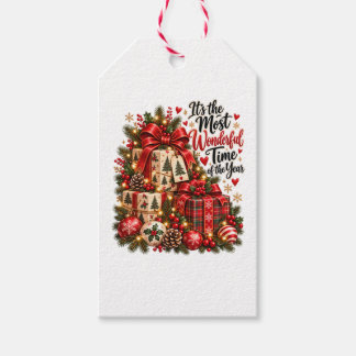 Most Wonderful Time Christmas Gifts and Bows Gift Tags