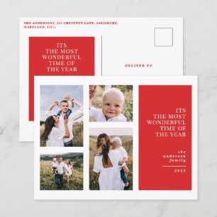 Most wonderful time christmas multi photo  announc holiday postcard