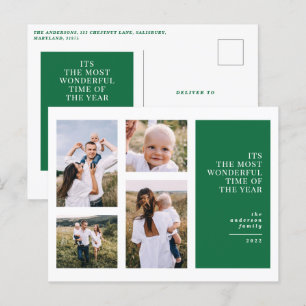 Most wonderful time christmas multi photo announc holiday postcard