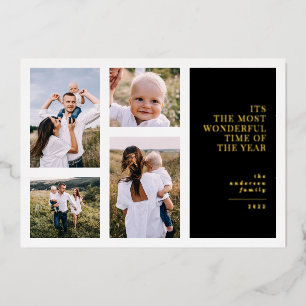 Most wonderful time christmas multi photo foil holiday card