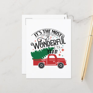 Most wonderful time County truck Holiday Postcard