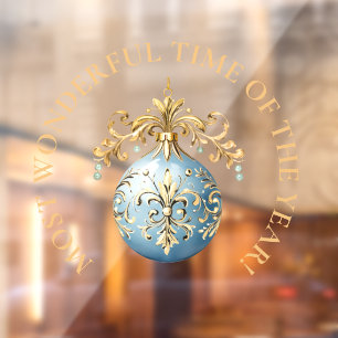 Most Wonderful Time, Elaborate Blue Ornament Window Cling