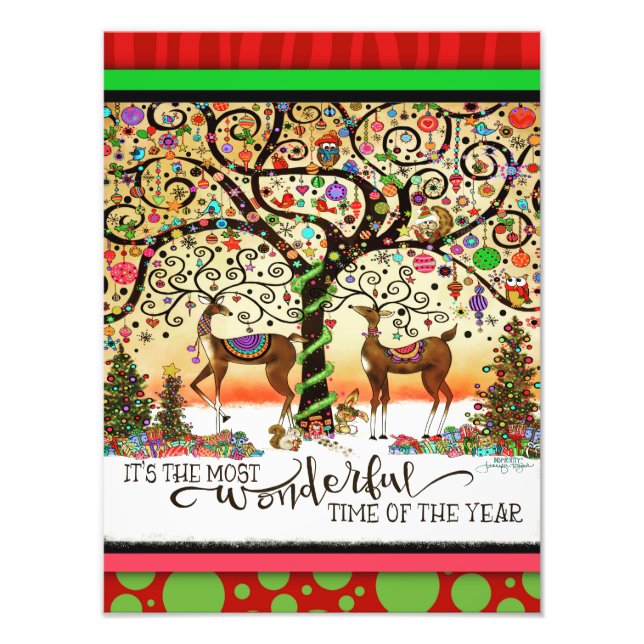 Most Wonderful Time Festive Deer Tree Christmas  Photo Print (Front)