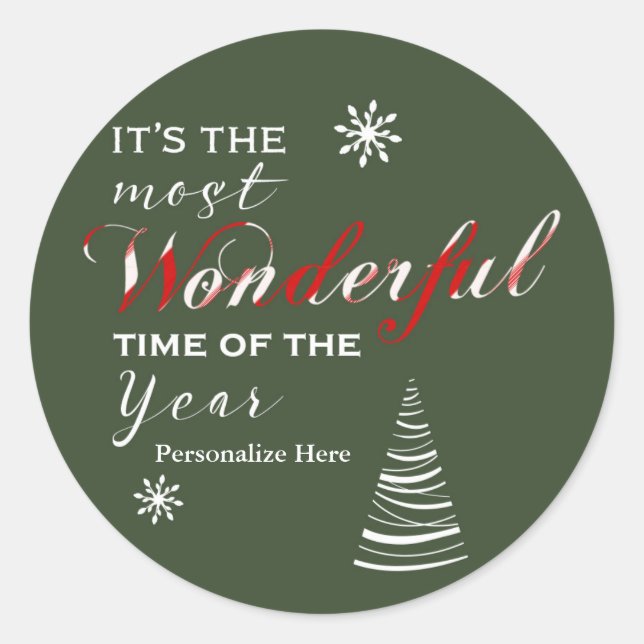 MOST WONDERFUL TIME Green Red Card Holiday Sticker (Front)