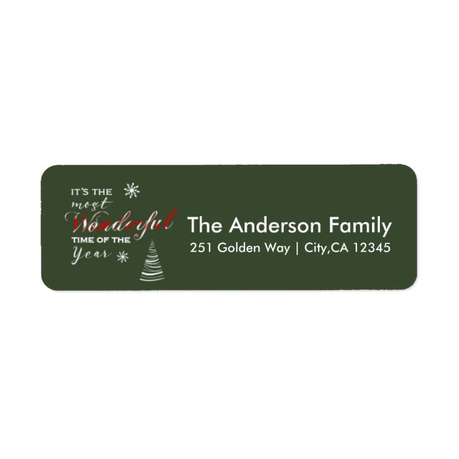 MOST WONDERFUL TIME Holiday Green Address Label (Front)