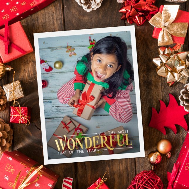 Most wonderful time kid photo fun Christmas Foil Holiday Postcard (Creator Uploaded)