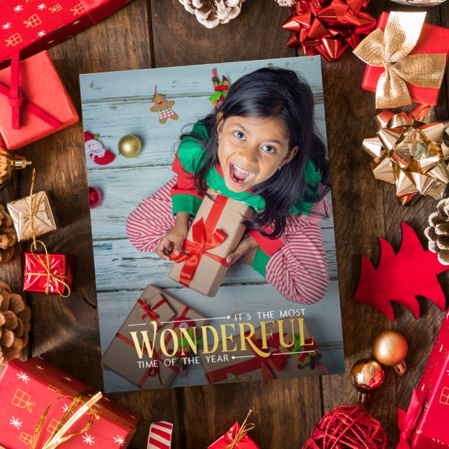 Most wonderful time kid photo fun Christmas Foil Holiday Postcard (Creator Uploaded)