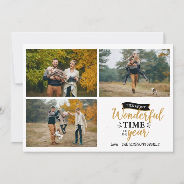 Most wonderful time  Mustard Holiday photo collage Card (Front)