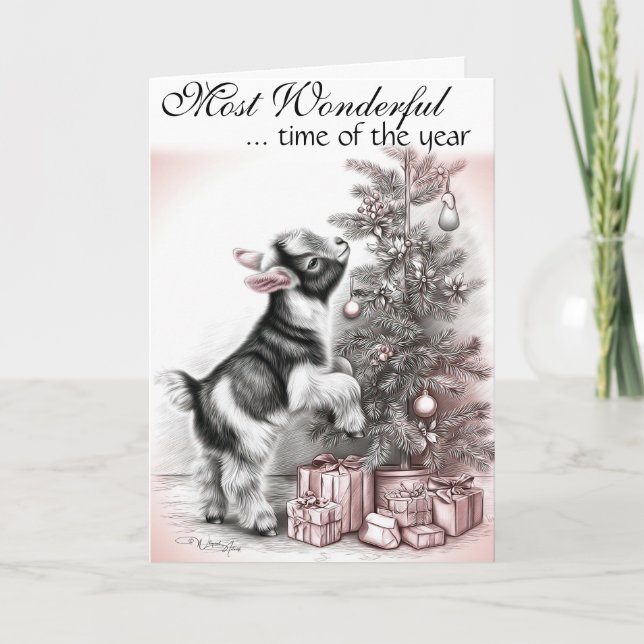 Most Wonderful Time of the Year -  Baby Goat  Holiday Card (Front)