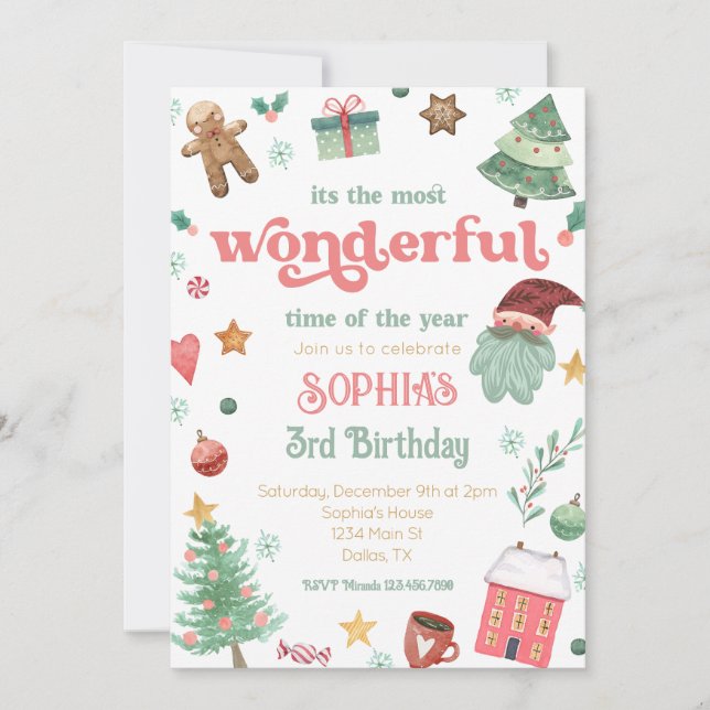 Most Wonderful Time of the Year Birthday Invitation (Front)