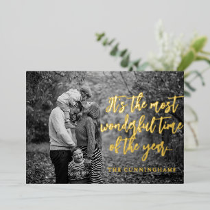 Most Wonderful time of the Year Modern Photo Foil Holiday Card
