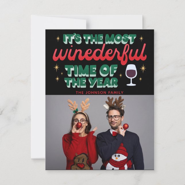 Most Wonderful Time of The Year Red Script Photo  Holiday Card (Front)