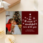 Most Wonderful Time of The Year Red Script Photo Holiday Card<br><div class="desc">Most Wonderful Time of The Year Red Script Photo Holiday Card. Send customizable and personalized holiday greetings to friends,  colleagues and family in simple,  chic,  elegant and modern photo design festive,  natural minimalist style cards! Below the calligraphy features your custom greeting message in modern typography.</div>