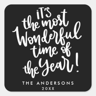 Most Wonderful time of Year Black HOLIDAY Photo Square Sticker