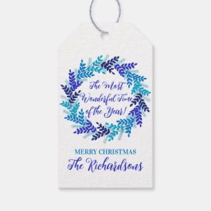 Most Wonderful Time of Year Blue Christmas Wreath Gift Tags