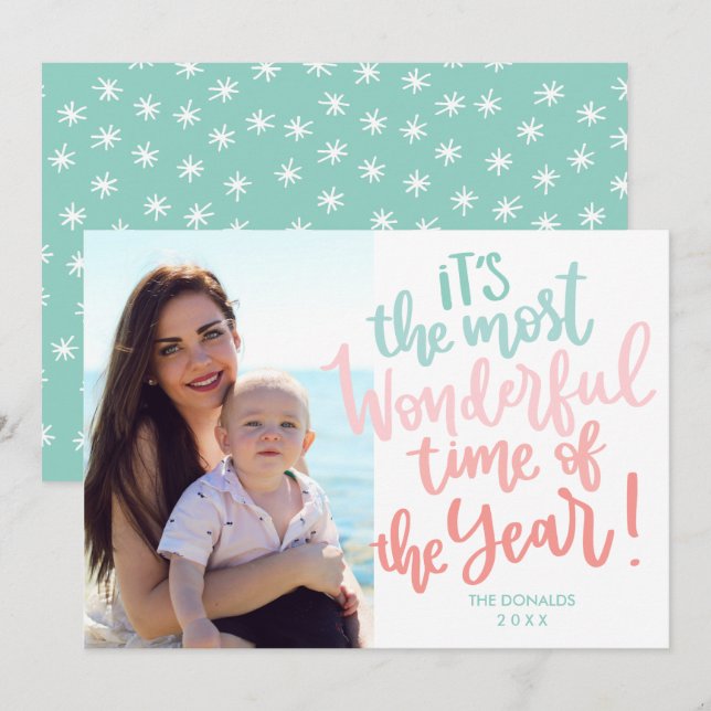 Most Wonderful time of Year | Blue  HOLIDAY Photo Invitation (Front/Back)