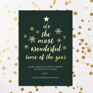 Most Wonderful Time of Year Green Gold Business Foil Holiday Card