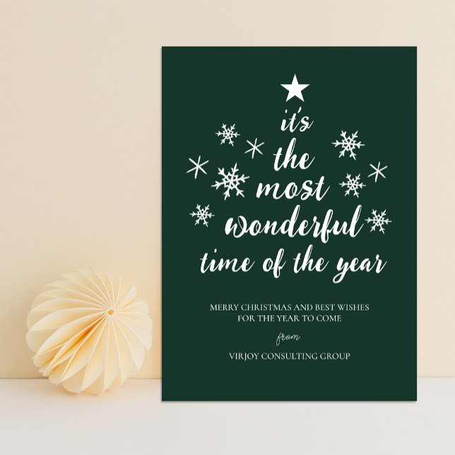 Most Wonderful Time of Year Green Script Business Holiday Card (Creator Uploaded)