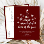 Most Wonderful Time of Year Red Script Non Photo Holiday Postcard<br><div class="desc">Most Wonderful Time of Year Red Script Non Photo Modern Holiday Postcard. Send Holiday Greetings to your loved ones with this festive and Modern Holiday Card. All the texts are pre-arranged for you to personalize easily and quickly with your own details. Happy Holidays!</div>