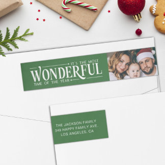 Most wonderful time photo green return address wrap around label