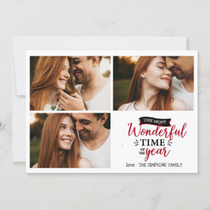 Most wonderful time  Red Holiday photo collage Card