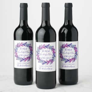 Most Wonderful Time Year Purple Christmas Wreath Wine Label